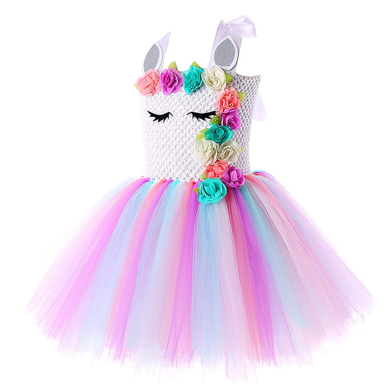 [Australia] - unicorn costume tutu dress for girls kids3pcs1-10Y birthday party princess tulle tutu dress outfits 12flowers S1-2Years 