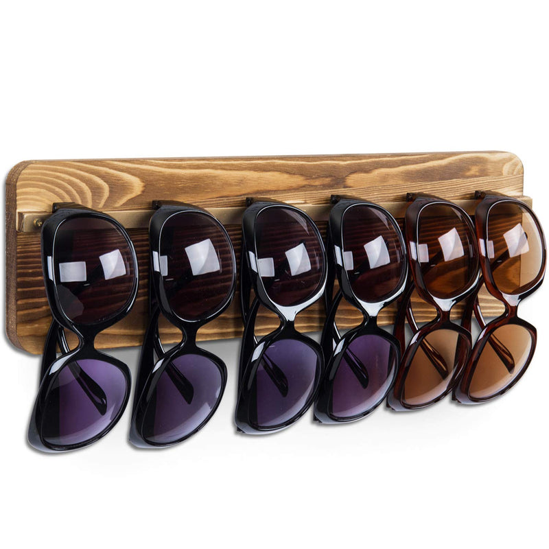 [Australia] - MyGift Rustic Burnt Brown Wood & Brass Tone Metal Wall Mounted Sunglasses Holder Display Organizer Rack 