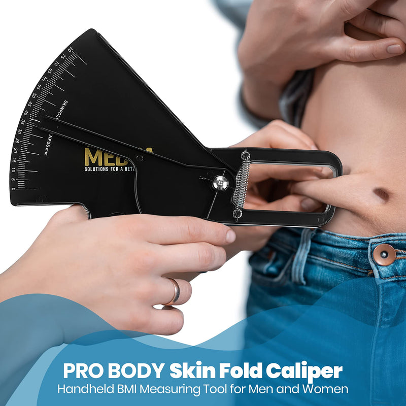 [Australia] - Pro Body Skin Caliper - Handheld BMI Measuring Tool - Accurate Skinfold Caliper Measures Fat for Men and Women, for Monitoring Fitness and Weight Loss Goals, Instructions and Body Fat Chart, Black 