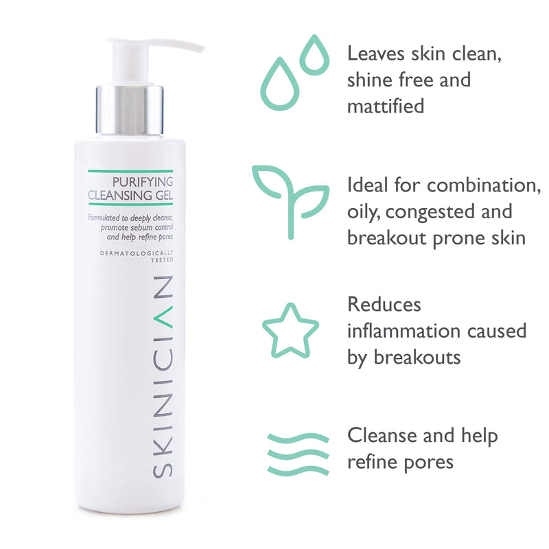 [Australia] - SKINICIAN Purifying Face Cleansing Gel with Added Green Tea + Witch Hazel - Rebalancing Facial Cleanser For Oily Combination Skin - Alcohol Free Makeup Remover - 100% Vegan & Cruelty Free (200ml) 