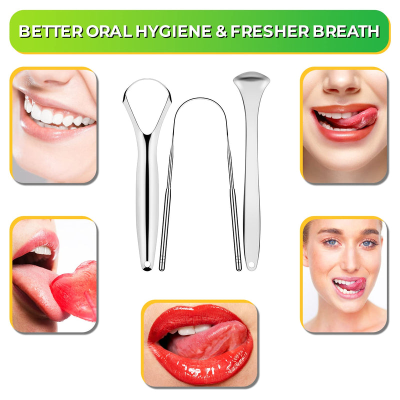 [Australia] - Artcut Tongue Scraper, 3-Pack Stainless Steel Tongue Cleaner with Travel Case, Toungescraper Tongue Scrapers for Adults, Kids, Scraper Tongue Cleaners Kit for Fresh Breath & Oral Health 3 Pack 