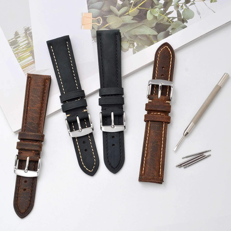 [Australia] - BISONSTRAP Watch Strap, Vintage Leather Replacement Bracelet, Band Width-14mm 15mm 16mm 17mm 18mm 19mm 20mm 21mm 22mm 23mm 24mm 14mm Black 