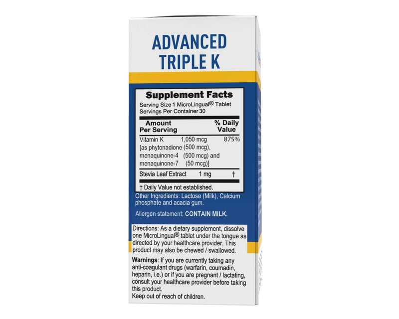 [Australia] - Superior Source Triple K, 3-in-1 Formula, MK-4 500 mcg, MK-7 50 mcg, K1 500 mcg, Quick Dissolve Sublingual Tablets, 30 Count, Healthy Bones and Arteries, Immune & Cardiovascular Support, Non-GMO 