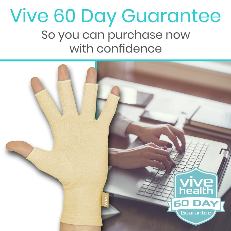 [Australia] - Vive Compression Arthritis Gloves - Comfortable Fit for Men and Women - Open Finger for Rheumatoid, Osteoarthritis Beige Large 