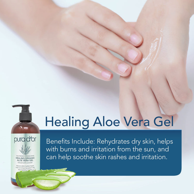 [Australia] - PURA D'OR Organic Aloe Vera Gel Lavender (16oz) All Natural - ZERO Artificial Preservatives - Deeply Hydrating & Moisturizing - Sunburn, Bug Bites, Rashes, Small Cuts, Eczema Relief - For Skin & Hair 16 Fl Oz (Pack of 1) 