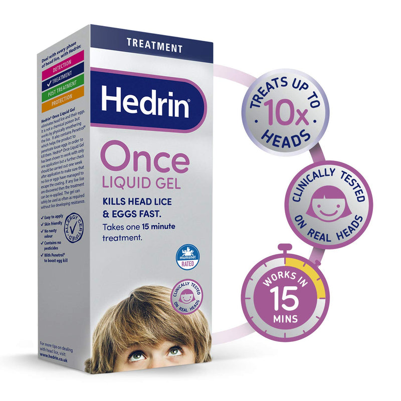 [Australia] - Hedrin Once Liquid Gel, Head Lice Treatment, Kills Headlice and Eggs in 15 Minutes, 10 x Treatments, Clear, 250 ml 250 ml (Pack of 1) 