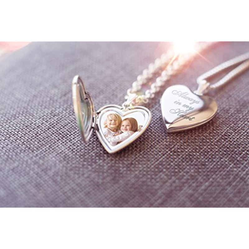 [Australia] - PicturesOnGold.com Always in My Heart Silver Heart Locket Pendant Necklace - 2/3 Inch X 2/3 Inch - Includes Sterling Silver 18 inch Chain 