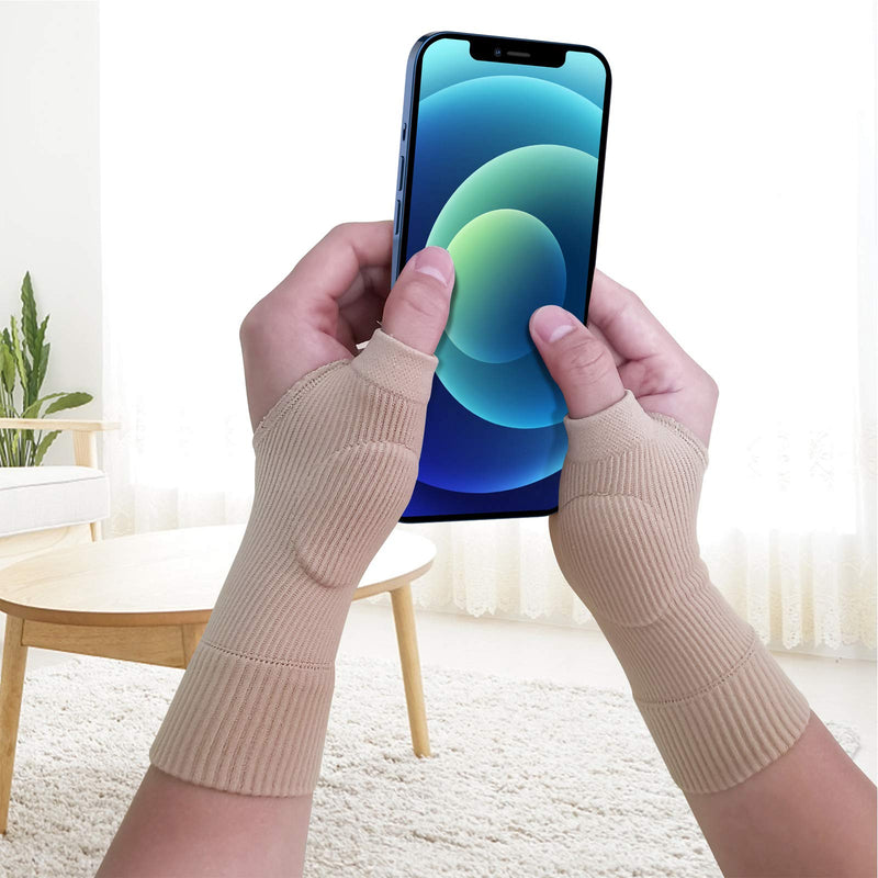 [Australia] - Wrist Thumb Compression Arthritis Gloves(1 Pair),Breathable Wrist Support Brace Wrist Sleeve with Gel Thumb Injury Pads,Comfortable Carpal Tunnel Sleeve for Hand Thumb Wrist Joint Relieve Pain Beige 