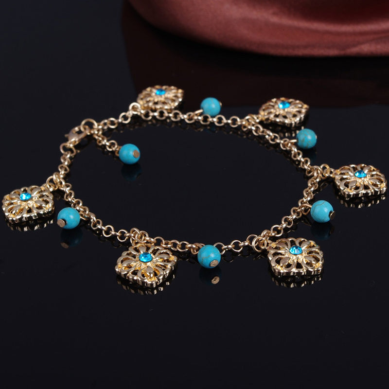 [Australia] - BaubleStar Summerfit Ankle Bracelet Anklet Simulated Blue Turquoise Beads Jewelry for Women Girls Gold Tone 