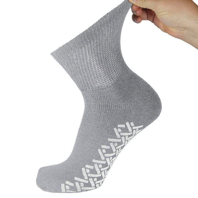 [Australia] - Non-Skid Diabetic Cotton Quarter Socks with Non Binding Top Grey - 3 Pairs Medium 