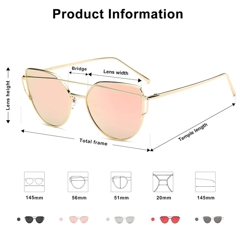 [Australia] - SOJOS Cat Eye Sunglasses for Women Fashion Designer Style Mirrored Lenses SJ1001 0c2 Gold Frame/Pink Mirrored Lens 56 Millimeters 