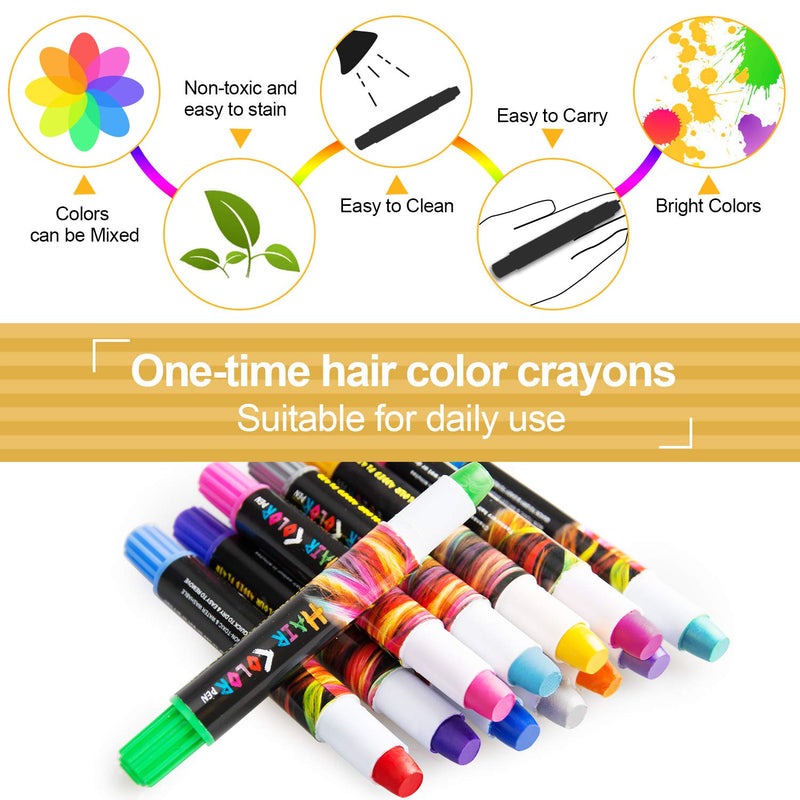 [Australia] - EBANKU 12 Color Temporary Hair Chalk, Hair Chalk Pens Crayon for Girls,Washable Hair Color Dye Birthday Gifts Christmas Halloween Cosplay Party Favors for Girls Kids Adults 