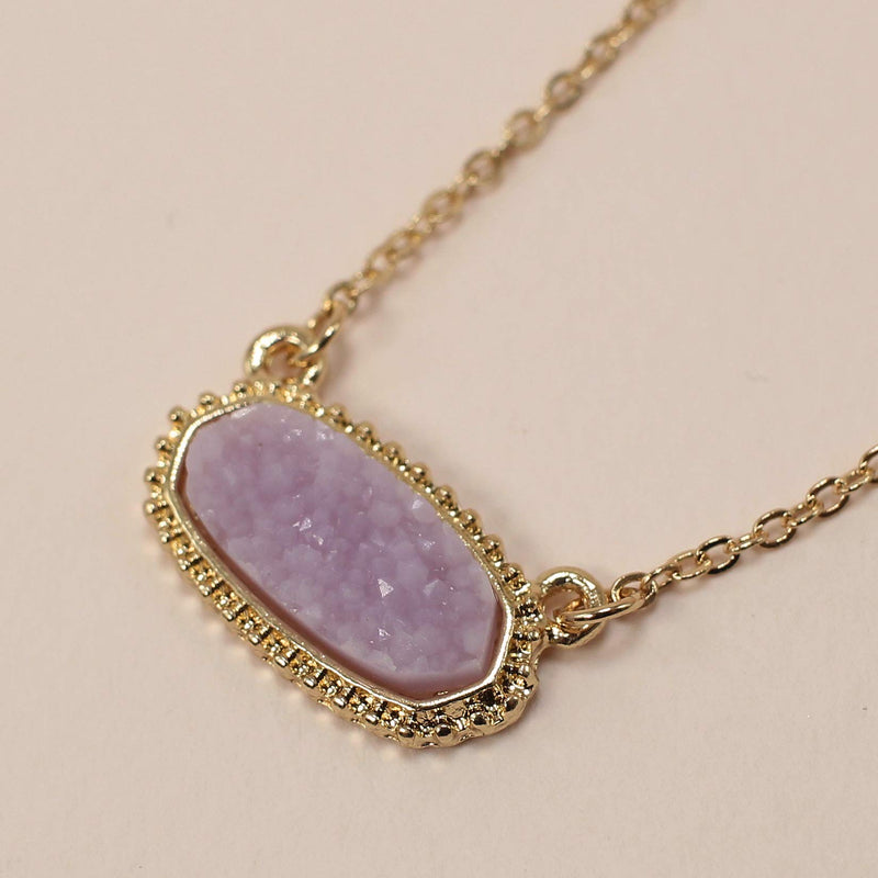 [Australia] - Miracle Collection Faux Druzy Stone Light Weight Fashion Trendy Pendant Necklace for Women and Girls LAVENDER-OVAL 