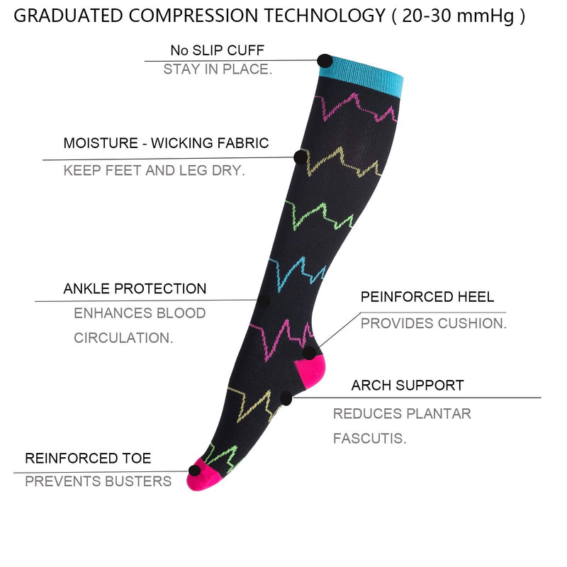 [Australia] - Compression Socks for Men & Women (4Pair) Non-Slip Long Tube Support Stocking Ideal for Running,Nurse,Travel,Flight, Pregnancy, 15-25mmHg S-M Multi-coloured 