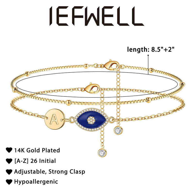 [Australia] - Gold Ankle Bracelets for Women, 14K Gold Plated Layered Initial Anklets for women Dainty Evil Eye Anklets Jewelry Gifts Summer Foot Bracelet for Women A 