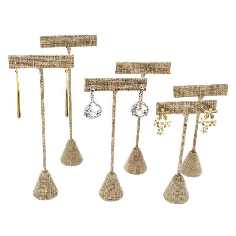 [Australia] - Ikee Design 6Pcs Set Linen Earring T Stand Display Set, Jewelry Display Stand for Showroom and Tradeshow Showcase Displays, Burlap Linen, 4 1/2" H; 5 3/4" H; 6 3/4" H 