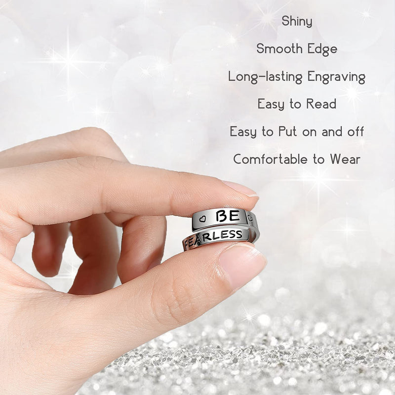 [Australia] - THEMEROL Inspirational Rings Stainless Steel Mantra Quote Engraved Adjustable Encouragement Stacking Opening Motivational Jewelry Present Gifts for Women Teen Girls Large-Be fearless 