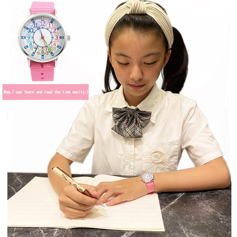 [Australia] - Bigbangbang Kids Analog Watch, Read Easily Children's First Watch Daily, Wrist Watch for Boys and Girls with Soft Cloth Strap,Learning time,Pink Strap 