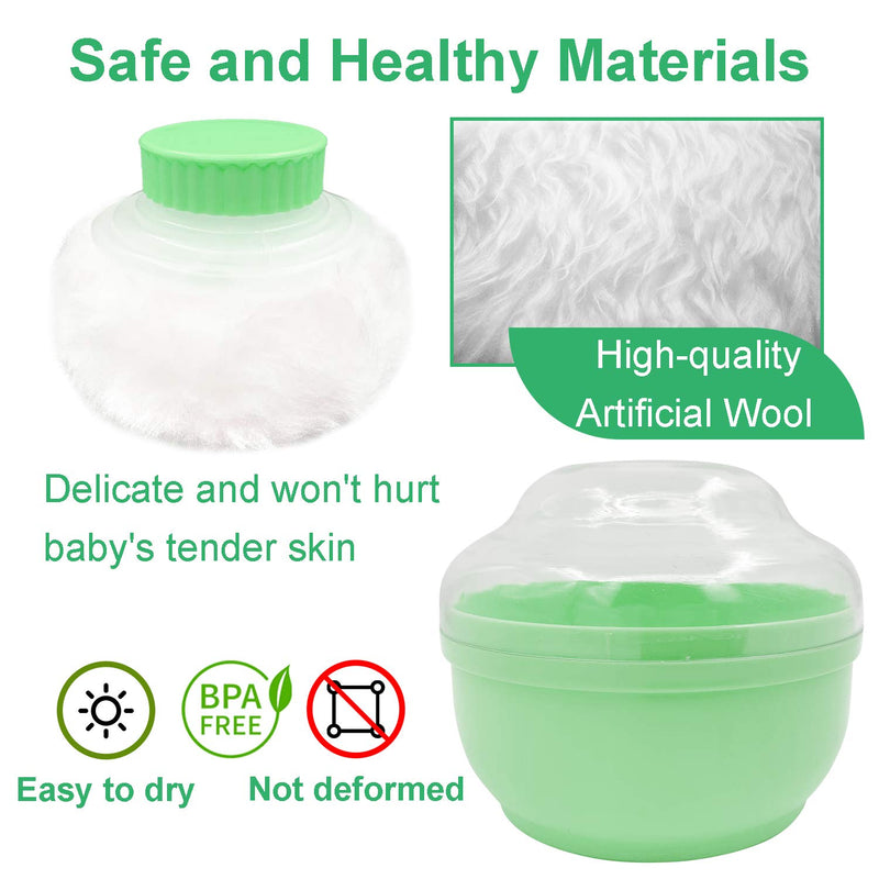 [Australia] - Storage Body Powder Container, Large 3.5" Fluffy Body After-bath Powder Case, Baby Care Face/Body Villus Powder Puff Box, Makeup Cosmetic Talcum Powder Container with Hand Holder (Green) 3.15 Inch Storage Type Green 