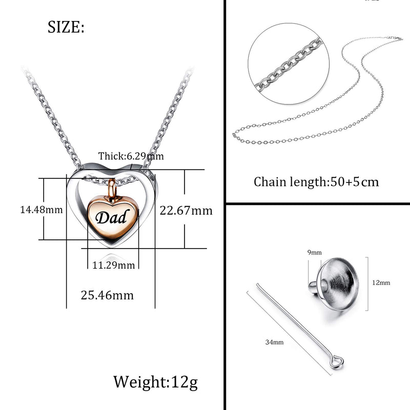 [Australia] - YSAHan Urn Necklace Double Heart Ash Necklaces Hold Loved Keepsake Cremation Memorial Stainless Steel Jewelry for Women Daughter 