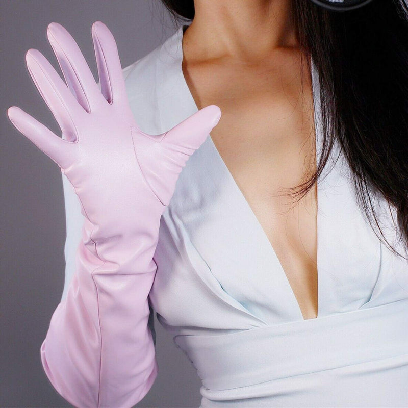 [Australia] - DooWay Women Fashion Gloves Faux Leather PU Baby Pink Cute Evening Cosplay Party Costume Accessories Finger Gloves Light Pink 50cm-wide Sleeves 