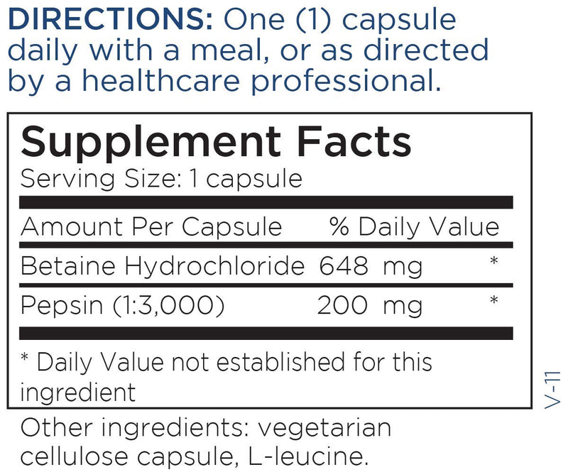 [Australia] - Metabolic Maintenance Betaine HCL + Pepsin Digestive Enzyme - Protein Digestion + Gut Health Support Supplement (100 Capsules) 