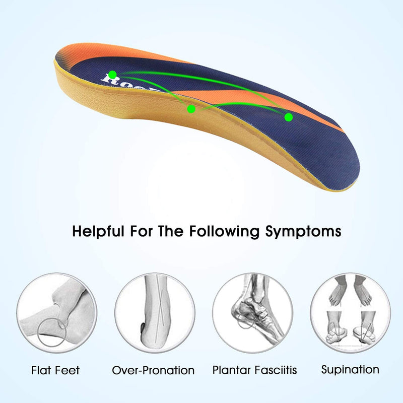 [Australia] - Orthotic Insoles, RooRuns 3/4 High Arch Support Insoles Shoe Inserts for Flat Feet, Plantar Fasciitis, Foot Arch, Feet Fatigue - Heel Cushion for Men, Woman, Deep Blue, Small (3-5.5 UK) Small (3.5-5 UK) 