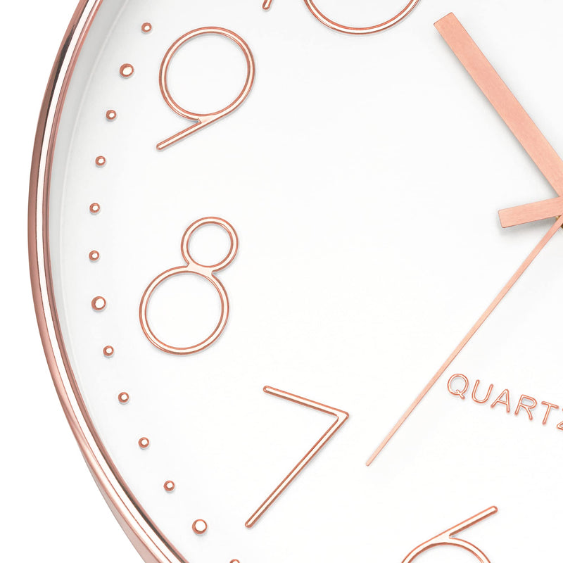 [Australia] - Foxtop Modern Wall Clock 12 Inch Non-Ticking Rose Gold Wall Clock Silent Battery Operated Round Quartz Clock for Living Room Bedroom Home Office School Decor 