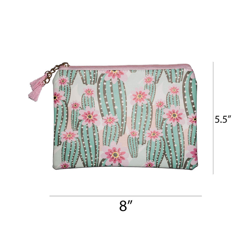 [Australia] - Cosmetic PU Pouch Travel Toiletry Bag Coin Purse with Zipper Tassel (Cacti) Cacti 