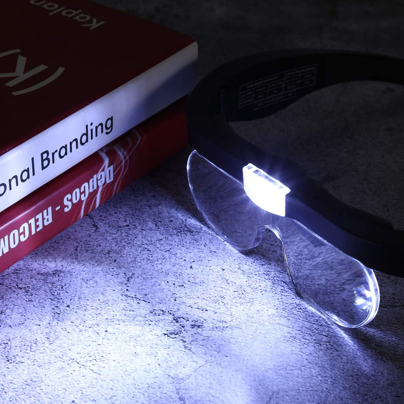 [Australia] - YOCTOSUN Rechargeable Magnifying Glasses, Head Magnifier Glasses with 2 LED Lights and Detachable Lenses 1.5X, 2.5X, 3.5X,5X, Best Eyeglasses Magnifier for Reading and Hobby Headset Magnifier 