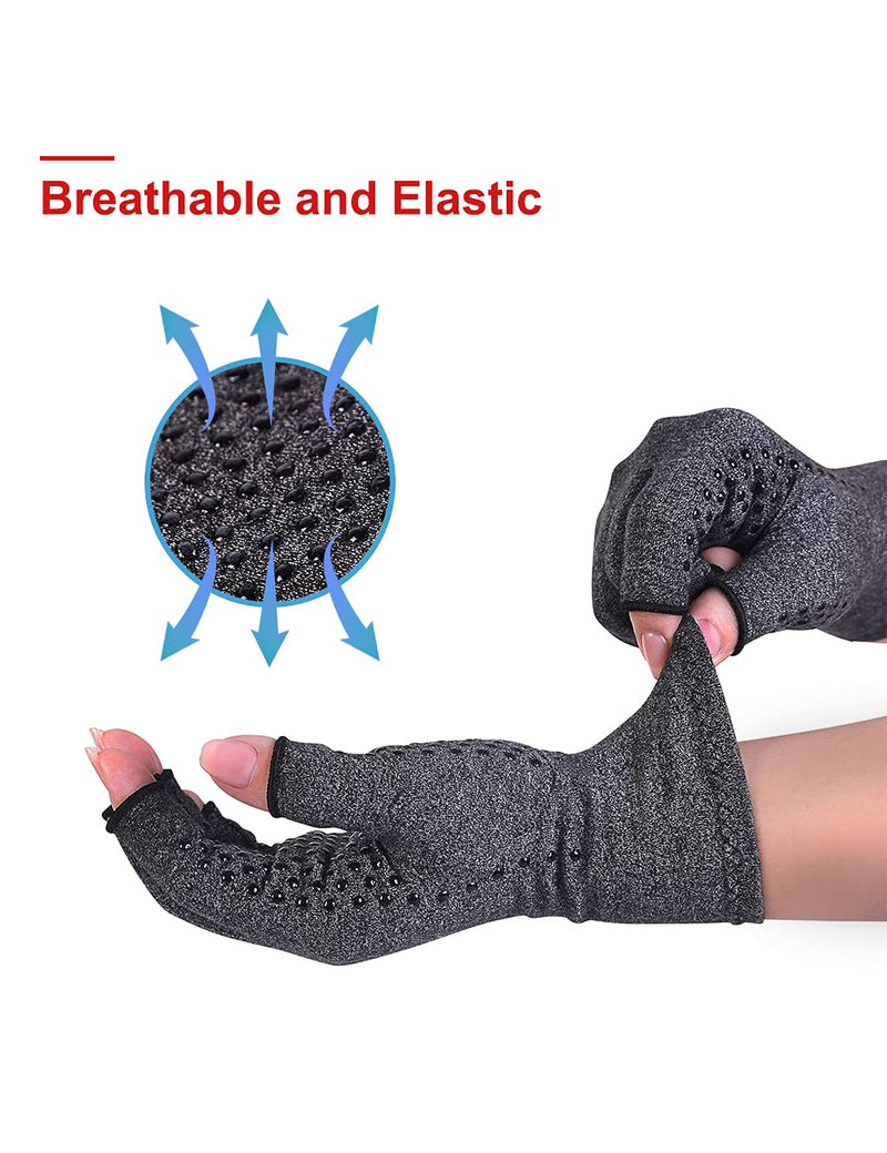 [Australia] - 2 Pairs Arthritis Compression Gloves Fingerless Warm Winter Gloves for Women Men Relieve Symptoms Rheumatoid Osteoarthritis Raynauds Disease Breathable Comfortable Fit Daily Replacement (Black Non Slip, S) Black Non Slip 