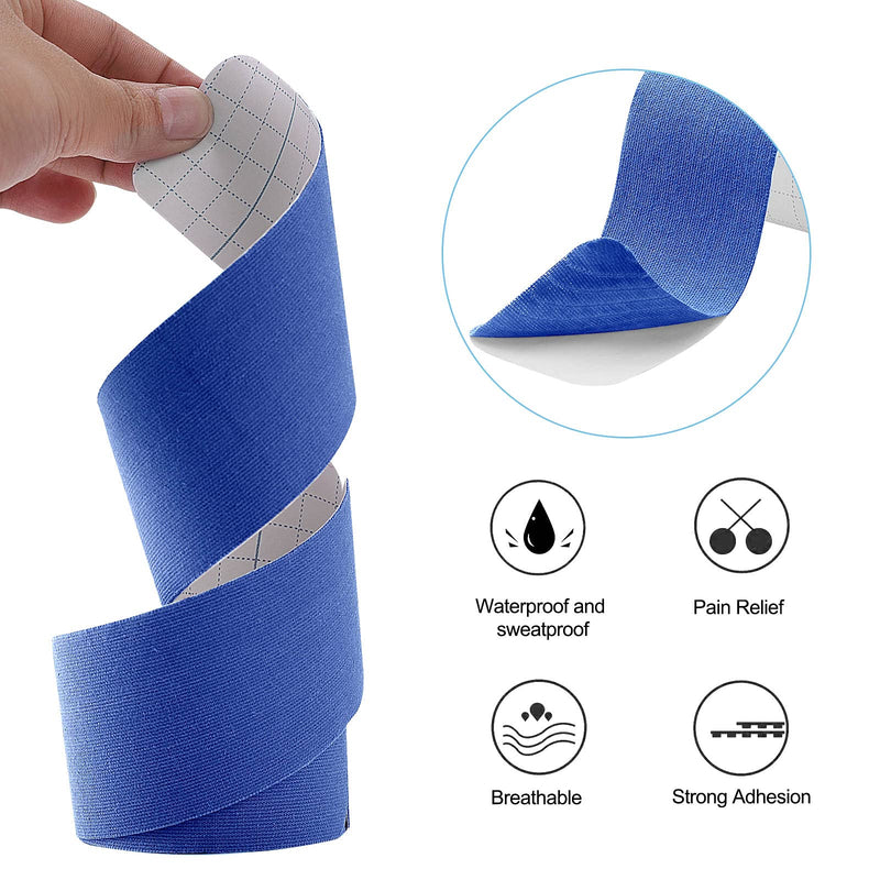 [Australia] - Kinesiology Tape Precut(3 Pack) Elastic Therapeutic Sports Tape Water Resistant Athletic Tape for Knees, Ankles, Shoulder, Elbow, Pain Relief and Injury Recovery 2 Inch x 16.4 feet Per Roll (3 Pack) Blue 