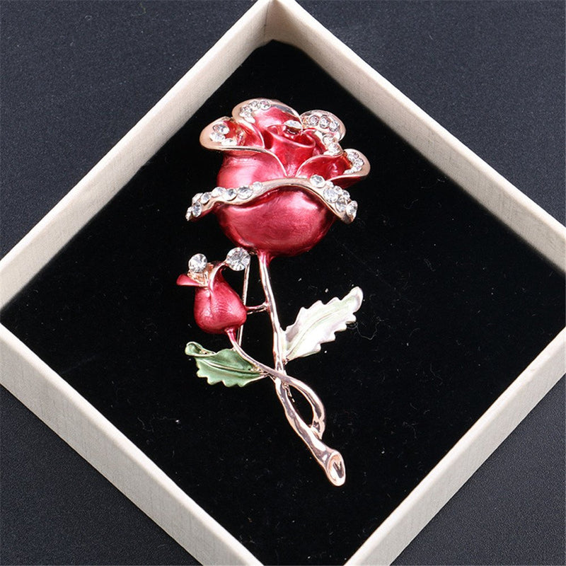 [Australia] - Reizteko Womens Belle Red White Purple Violet Rose Flower Enamel Crystal Rhinestone Brooch Pin Golden Tone (Red) 