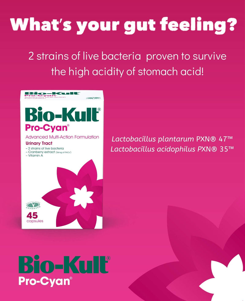 [Australia] - Bio-Kult Pro-Cyan Advanced Multi-Action Bacterial Formulation Targeting Urinary Tract with Cranberry Extract and Vitamin A – Pack of 45 Capsules 45 Count (Pack of 1) 
