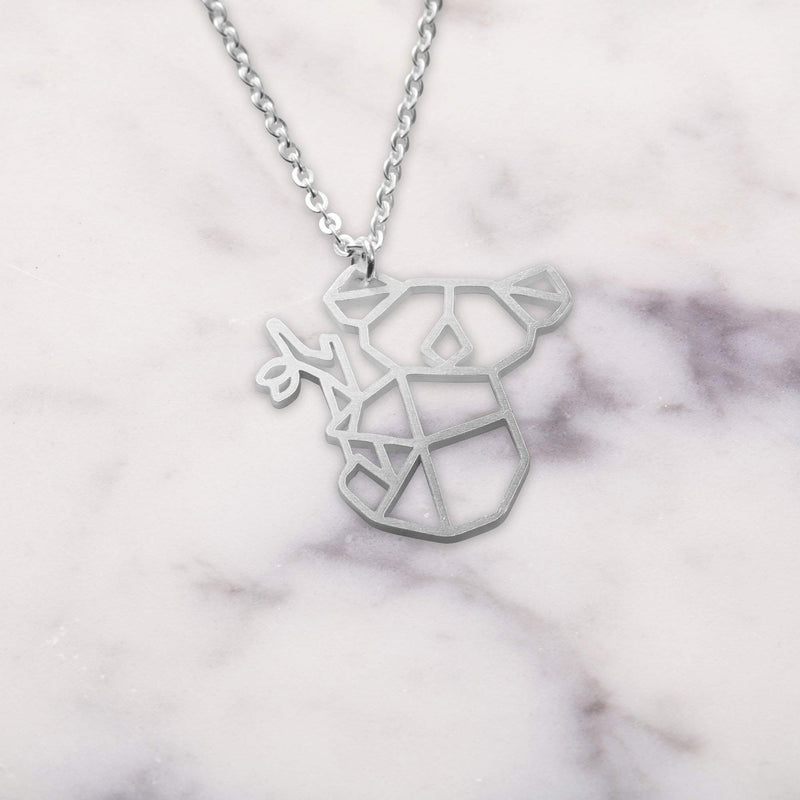 [Australia] - La Menagerie Koala Silver Origami Jewelry & Silver Geometric Necklace – 925 Sterling Plated Silver Necklace & Koala Necklaces for Women – Koala Necklace for Girls & Origami Necklace 