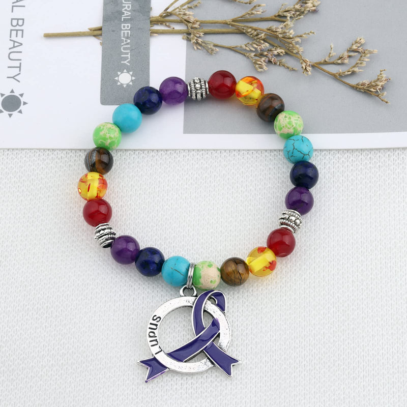 [Australia] - WSNANG Fibromyalgia Purple Ribbon Bracelet Fibromyalgia Awareness Gift Fibromyalgia Warrior Fibro Fighter Gift Alzheimer BR 