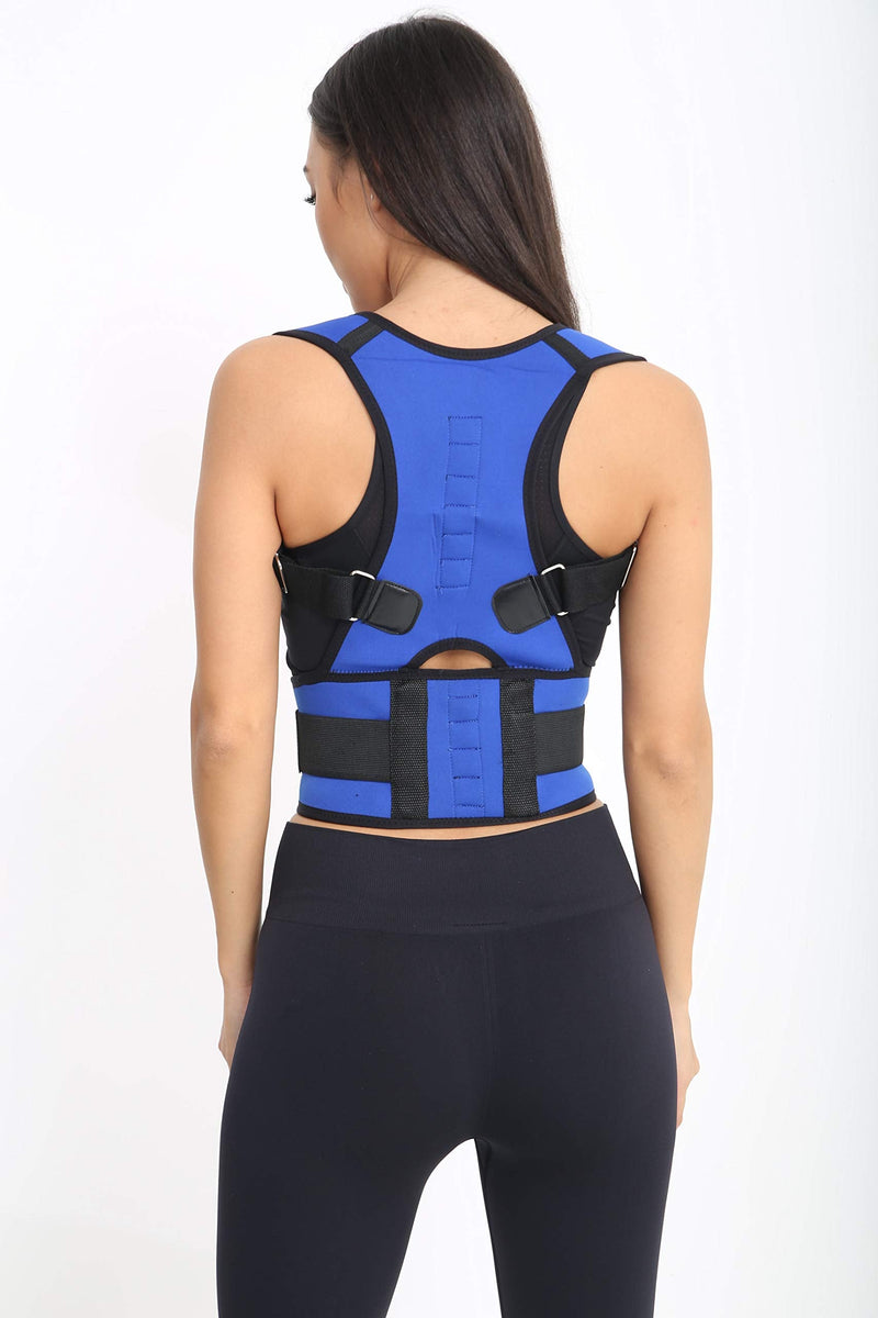 [Australia] - Posture Corrector Deluxe, Magnetic, Adjustable Straps, Neoprene, Four Colours (Small, Blue) S (Pack of 1) 