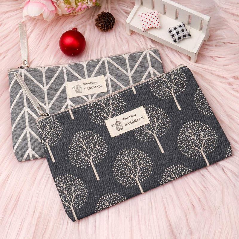 [Australia] - SUMAJU 2 Pcs Printed Canvas Cosmetic Bag, Multi-Function Travel Makeup Bag Cosmetic Pouch with Zipper Large Capacity Toiletry Bag for Women and Girls 