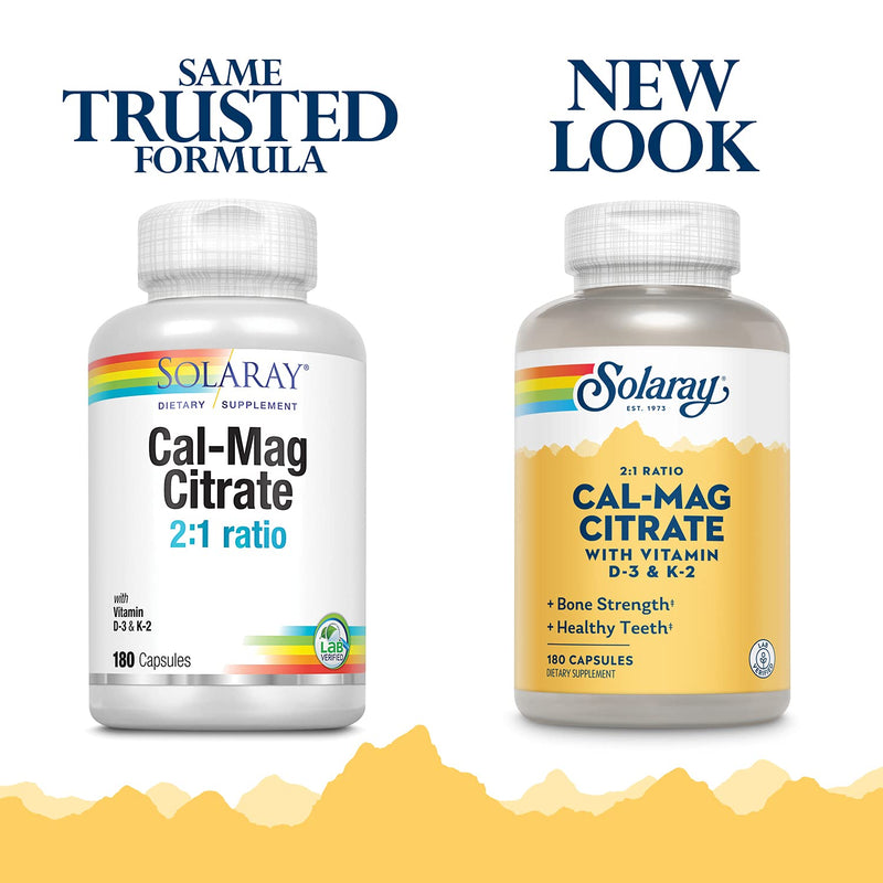 [Australia] - Solaray Calcium & Magnesium Citrate 2:1 w/Vitamin D3 & K2, Healthy Bone, Muscle & Nerve Support, 30 Serv, 180 Capsules 