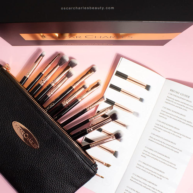 [Australia] - Oscar Charles 12 Piece Luxe Professional Eye Makeup Brush Set Including a Luxury Cosmetic Clutch Bag - Rose Gold 