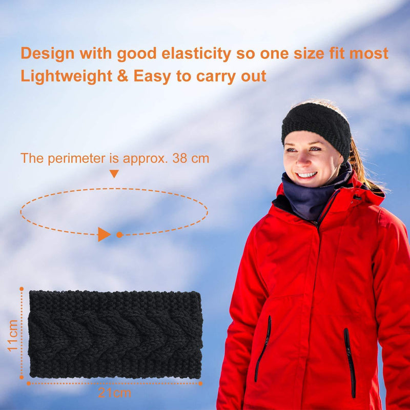 [Australia] - Winter Headband Wool Cable Knit Headband Hair Wrap Ear Warmer for Women (Black) Black 