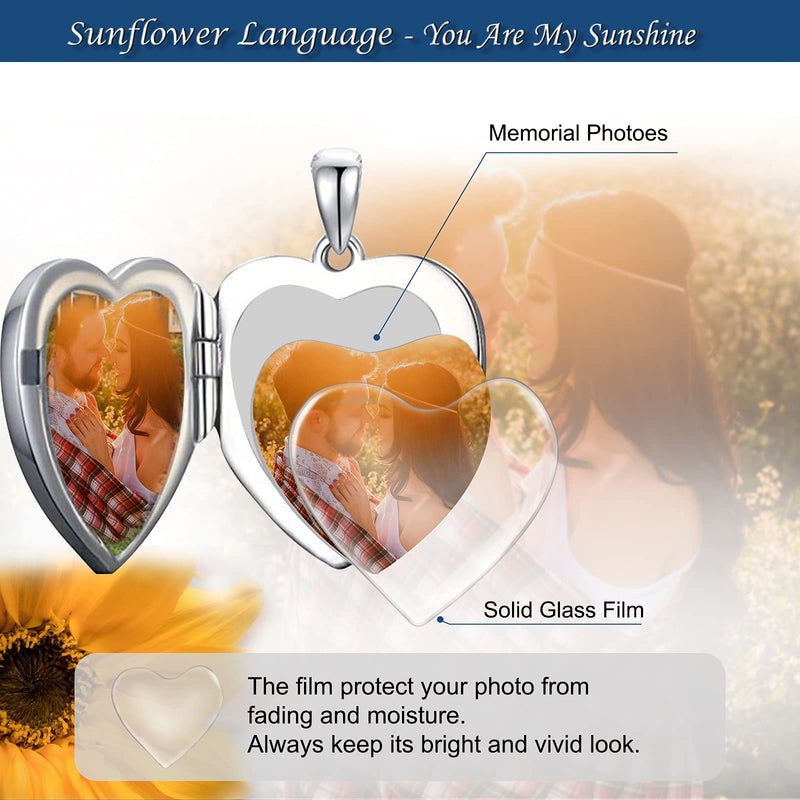 [Australia] - SOULMEET Sunflower Heart Shaped Locket Necklace That Holds Pictures Photo Keep Someone Near to You Sterling Silver/Gold Custom Jewelry Personalized Locket Necklace A-Sunflower locket only 