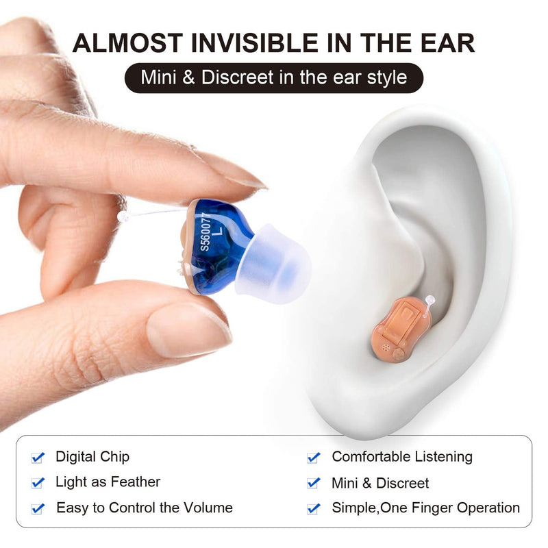 [Australia] - Hearing Amplifier for Seniors Adults Noise-Cancelling - Miracle Ear Amplifier Invisible Sound Amplifier Digital Hearing Enhancement Devices As Seen On TV Hearing Aid Cleaning Tools Included (Blue) Blue 