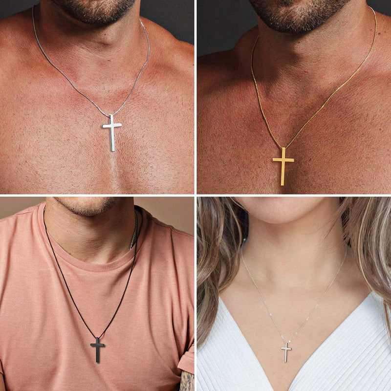 [Australia] - M MOOHAM Cross Necklace for Men, Silver Black Gold Stainless Steel Plain Cross Pendant Necklace for Men Box Chain 16-30 Inch 16.0 Inches Black: Cross Pendant 1.2"*0.7" 