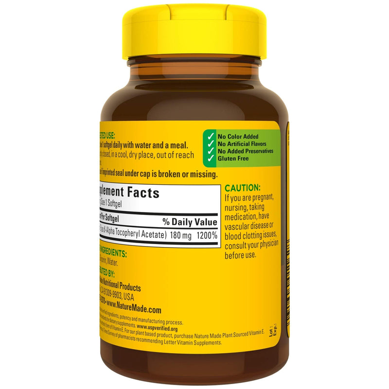 [Australia] - Nature Made Vitamin E 180 mg (400 IU) dl-Alpha, Dietary Supplement for Antioxidant Support, 180 Softgels, 180 Day Supply 180 Count (Pack of 1) 