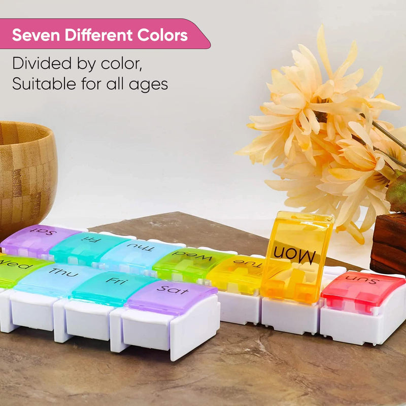[Australia] - 7 Days Tablet Organizer Medicine Storage Box Rainbow Colour Portable Pill Container Easy to Open Dispenser Planner Push Button Compartment Medicine Dispenser 