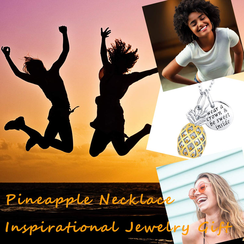 [Australia] - Sterling Silver 3D Pineapple Necklace Inspirational Message Jewelry CZ Pineapple Pendant Birthday Graduation Christmas Gift for Girls Women 18'' 
