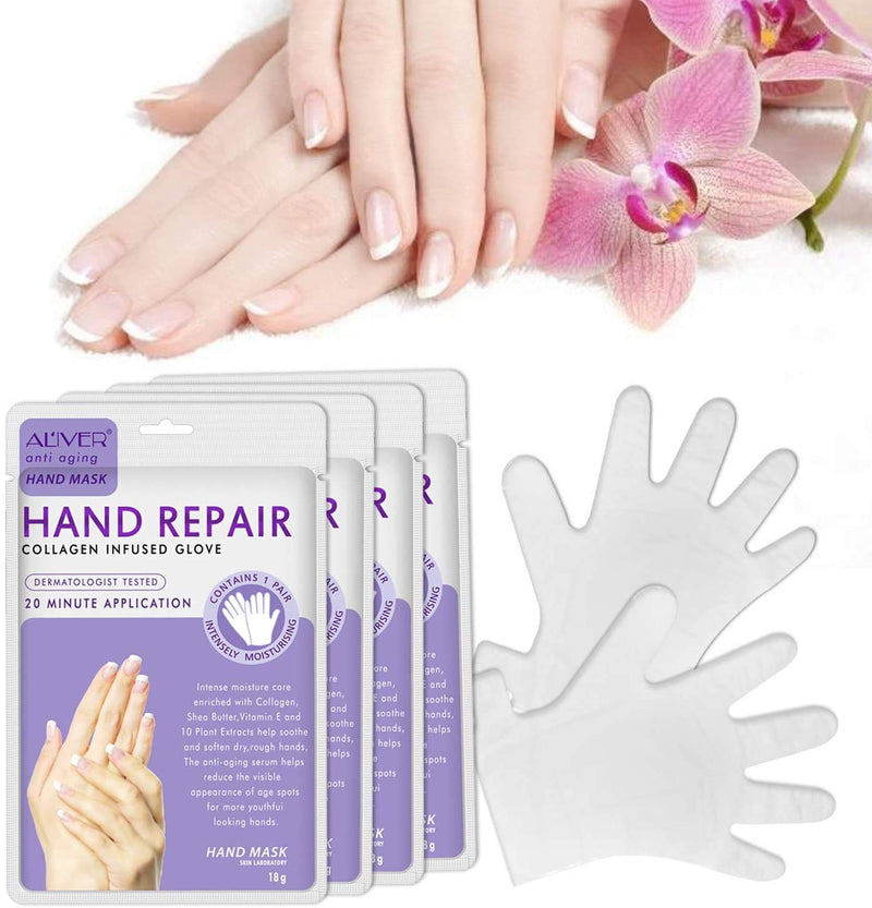 [Australia] - 4 Pack Hands Moisturizing Gloves, Hand Spa Mask Infused Collagen, Serum + Vitamins + Natural Plant Extracts for Dry, Cracked Hands, Moisturizer Hands Mask, Repair Rough Skin for Women&Men 