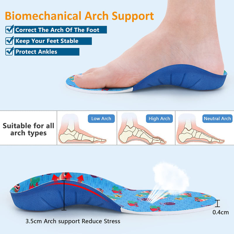 [Australia] - Kids Insoles, Kids Shoe Inserts, Arch Support Orthotic Inserts for Flat Feet, Orthopedic Shoe Inserts for Kids Overpronation, Comfort Memory Foam Shoe Inserts for Metatarsalgia and Plantar Fasciitis (23 CM) Kids Size 2.5-5 
