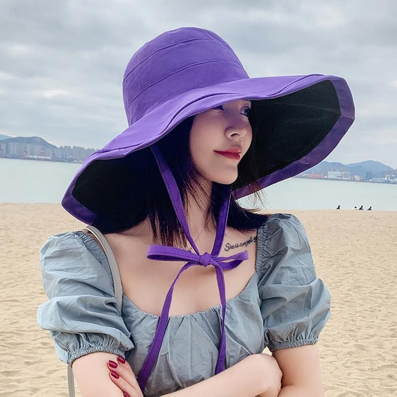 [Australia] - Womens Wide Brim Sun Hat Ladies Sun Hats UV Protection Hat UPF 50+ Summer Bucket Hat Sun Protection Hats Women Cotton Fishing Beach Hat Elegant Foldable Floppy Hat Breathable Sun Visor Cap for Women Purple 